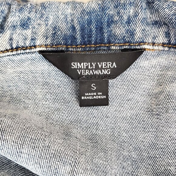 Simply Vera Vera Wang Womens Denim Jacket Small Distressed Frayed Hem - Picture 5 of 8